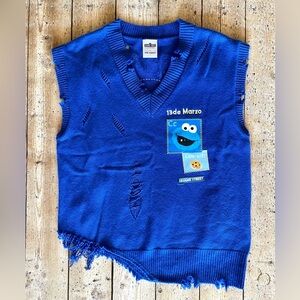 13DE MARZO x Sesame Street Cookie Monster Distressed Vest Blue Small